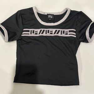 LF crop stretch tee, women’s XS, black with white logo band